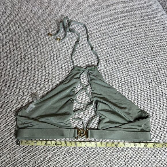 Beach Bunny Womens Swim Top Lace Up Halter Green Color Logo Size M - Picture 7 of 7